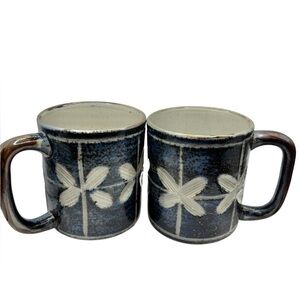 Vintage Otagiri Stoneware Mugs, Etched Flower Design, Set of 2; 10 oz
